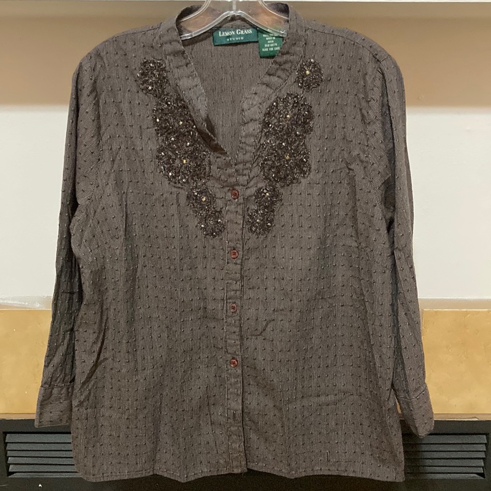 Lemon Grass Studio Women’s Brown Button Down Blouse (size L)